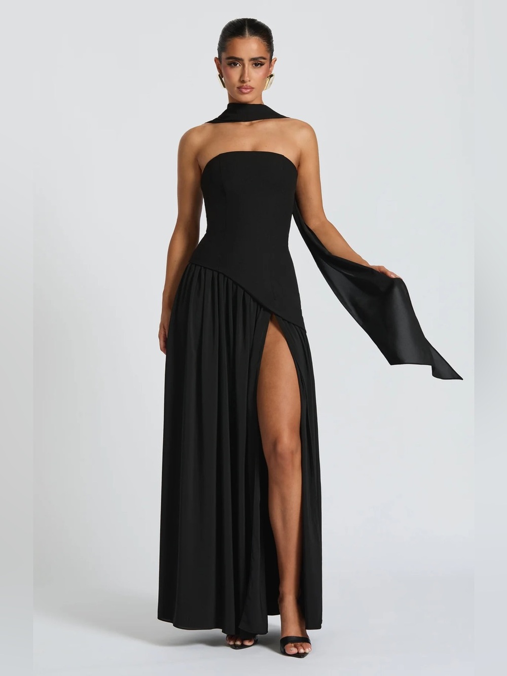 BabyBoo Strapless Black Gown with High Side Slit - Maliyah Dress